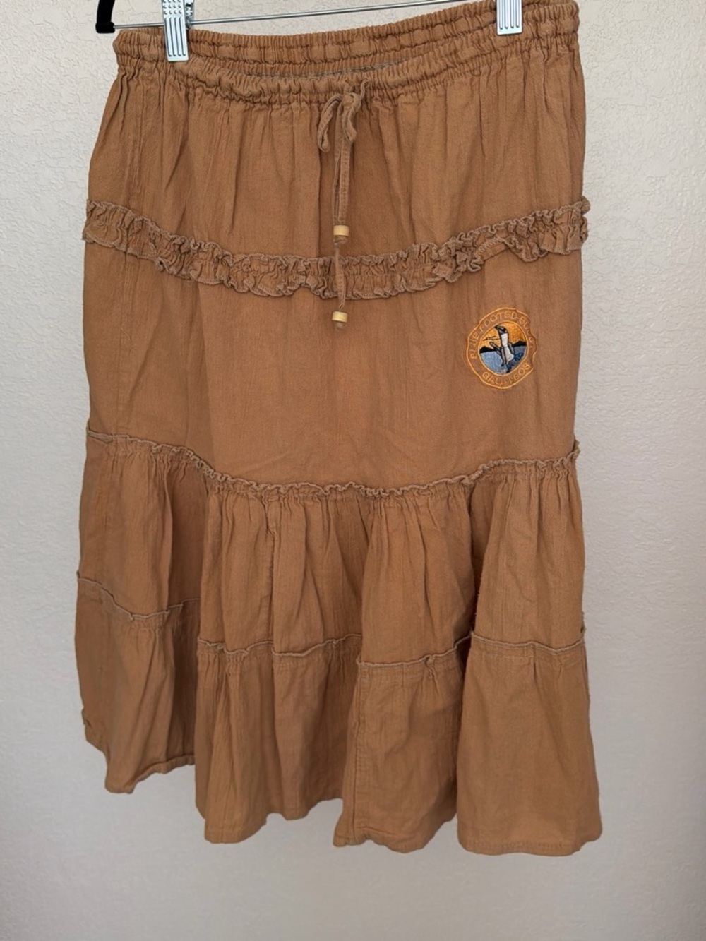 Vintage Galapagos Brown Tiered Drawstring Midi Skirt - Women